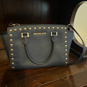 Navy Michael Kors Studded Purse with Crossbody Strap